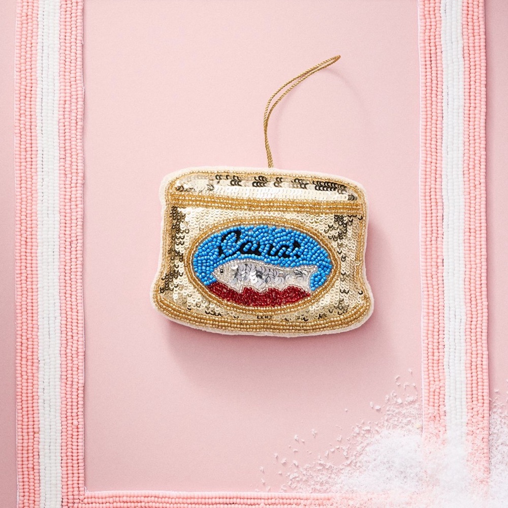 New! Anthropologie Beaded Accoutrement “Caviar” Ornament, Gold and Blue Accent
